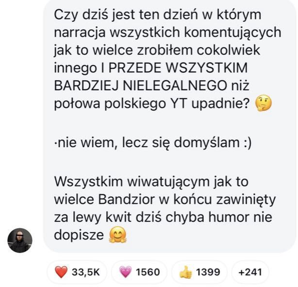 Budda skomentował falę zatrzymań. Do ujętych osób dołączyła Lexy