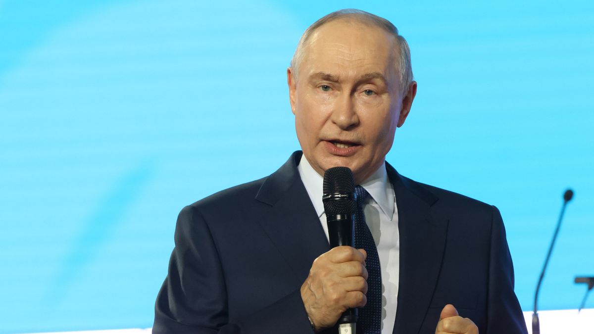 KRASNOYARSK, RUSSIA - AUGUST 3: Russian President Vladimir Putin speaks during his meeting with children, on August 3, 2026 in Krasnoyarsk, Russia. Russian President Vladimir Putin is attending "Big Break," an educational competition for schoolchildren and their teachers. (Photo by Contributor/Getty Images)