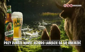 Marka Żubr promuje się hasłem "Przy Żubrze nawet jezioro łabędzie da się obejrzeć"