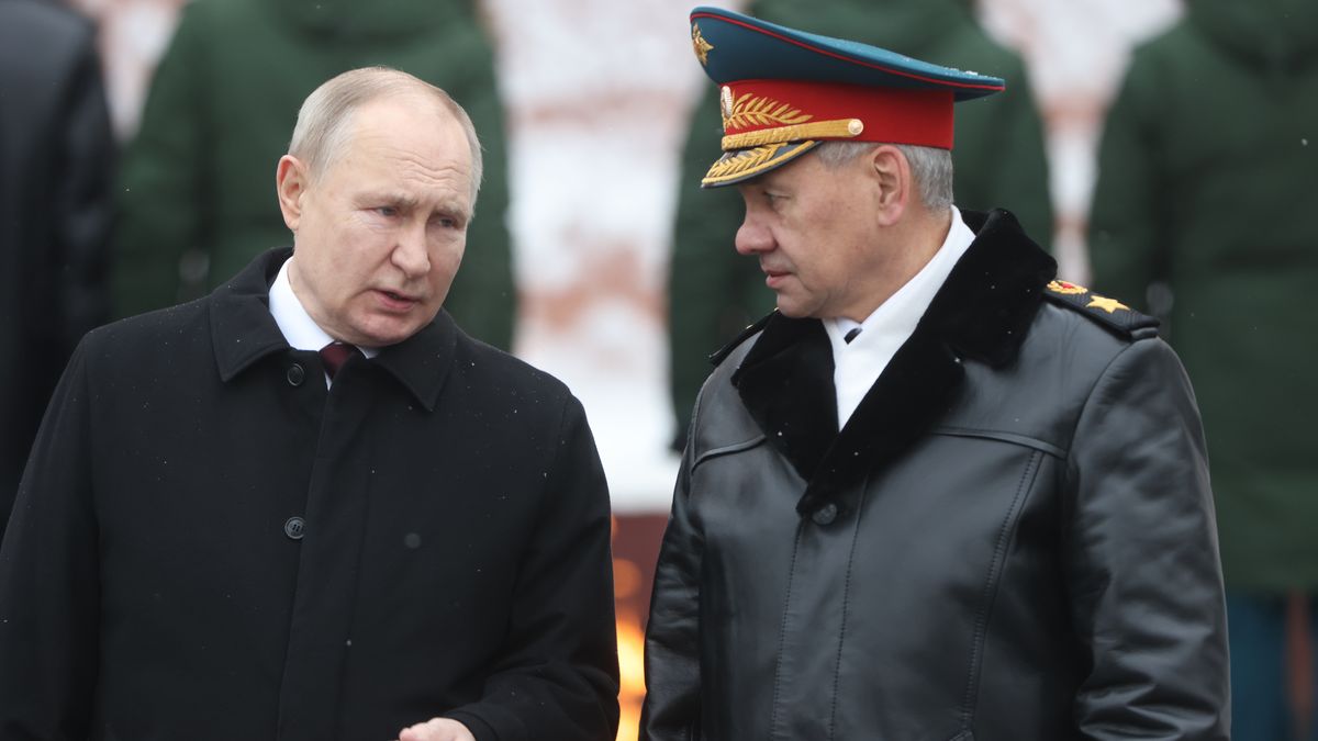 Putin Honours Unknown Soldier On Defender Of The Fatherland Day
MOSCOW, RUSSIA - FEBRUARY 23:  (RUSSIA OUT) Russian President Vladimir Putin (L) talks to Defence Minister Sergei Shoigu (R) past to his Aurus Senat limousine while taking part in the wreath laying ceremony at the Unknown Soldier Tomb, marking the Defender of the Fatherland's Day, on February 23, 2024, in Moscow, Russia. Putin is candidate for the 2024 Presidential Elections. (Photo by Contributor/Getty Images)
Contributor