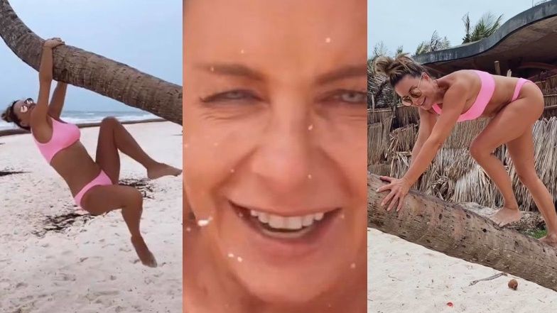 Małgorzata Rozenek wdrapuje się na palmę