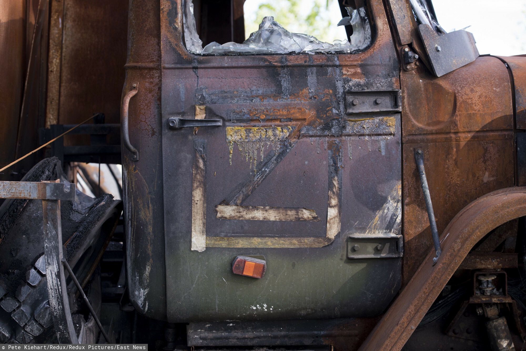 Ukraina - arch
A destroyed truck marked with a ?Z? logo, a tactical marking that has come to symbolize the war, on May 13, 2022 in Kharkiv, Ukraine.
Pete Kiehart/Redux