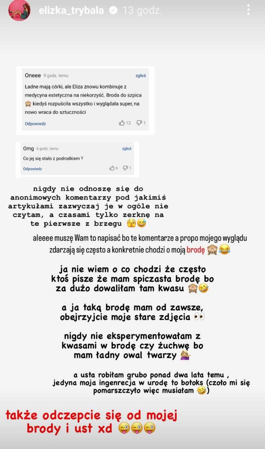 Elizka Trybała odpowiada na komentarze
