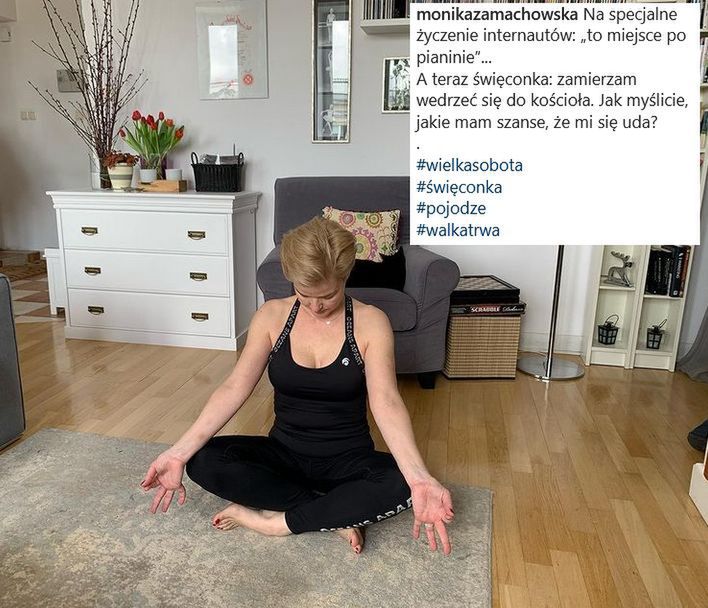 Monika Zamachowska ćwiczy jogę w dziurze po pianinie Zbyszka