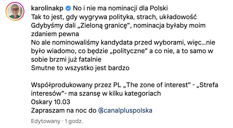Karolina Korwin-Piotrowska komentuje nominacje do Oscarów