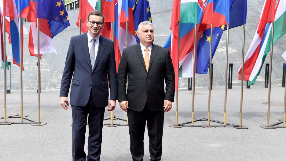 Szczyt Szef�w Rz?d�w Pa?stw Grupy Wyszehradzkiej w KatowicachFot. Lukasz Kalinowski/East News Katowice, 30.06.2021.  Szczyt Szefow Rzadow Panstw Grupy Wyszehradzkiej  w Katowicach
N/z: Viktor Orban, Mateusz MorawieckiLukasz Kalinowski