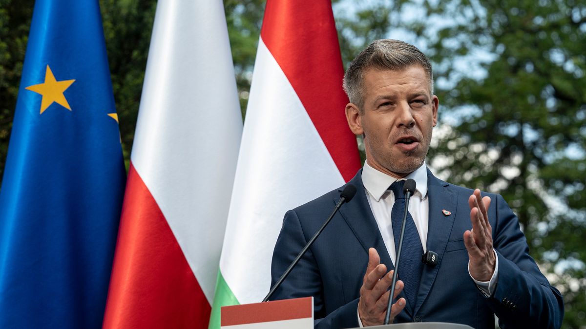 Peter Magyar, Hungary's prime minister, speaks during a news conference with Donald Tusk, Poland's prime minister, in Warsaw, Poland, on Wednesday, May 20, 2026. Magyar starts the three-day trip in Krakow as the face of democratic rebirth in Hungary, following his landslide election victory last month on a pledge to dismantle Viktor Orban, former Hungary prime minister, 's self-styled illiberal state. Photographer: Damian Lemanski/Bloomberg via Getty Images