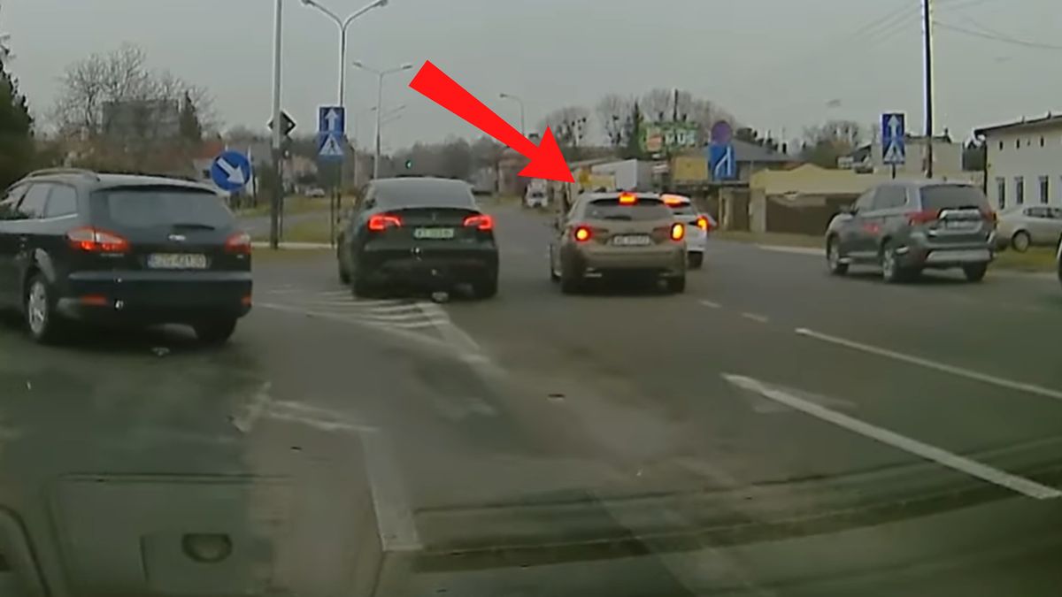 Kierowca tesli nagrany na przejściu dla pieszych.