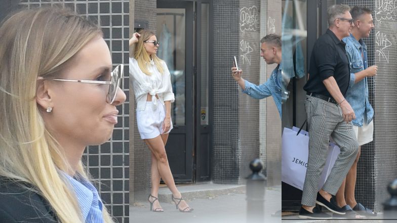 Izabela Janachowska pozuje przed butikiem Łukasza Jemioła