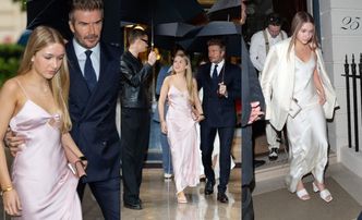 David Beckham pędzi z rodziną na paryski pokaz Victorii. Wszystkie oczy zwrócone były na 13-letnią Harper w różowej sukni