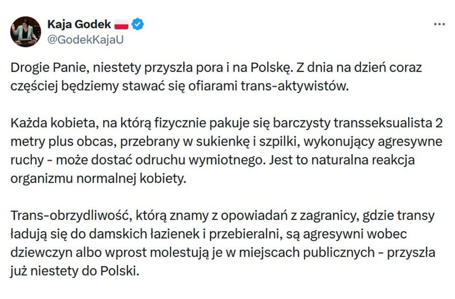 Kaja Godek obraża osoby transpłciowe w mediach społecznościowych