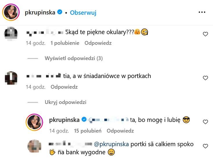 Paulina Krupińska odpowiada na komentarz "fana"