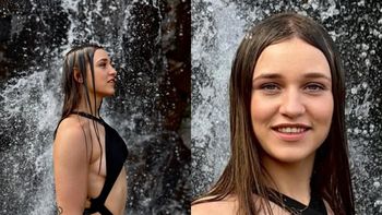 Odziana w finezyjny strój kąpielowy Julia Szeremeta pręży się pod wodospadem w Brazylii (FOTO)