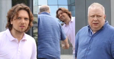 Żora Korolyov i Marek Sierocki plotkują pod studiem TVP