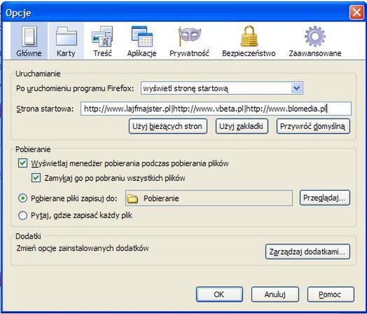 Firefox - odpal kilka stron startowych jednocześnie 2