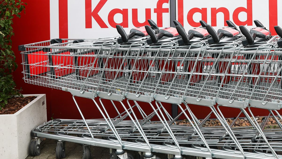 Shopping trolleys are seen near Kaufland supermarket in Krakow, Poland on July 26, 2022. (Photo by Jakub Porzycki/NurPhoto via Getty Images)
