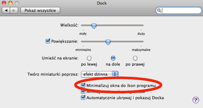 Minimalizuj okna aplikacji do ikony w Docku