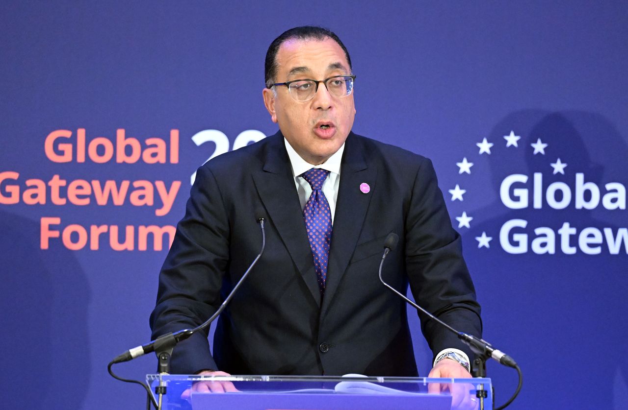 BRUSSELS, BELGIUM - OCTOBER 25: Egyptian Prime Minister Mostafa Kamal Madbouly speaks during Global Gateway Forum in Brussels, Belgium on October 25, 2023. (Photo by Dursun Aydemir/Anadolu via Getty Images)