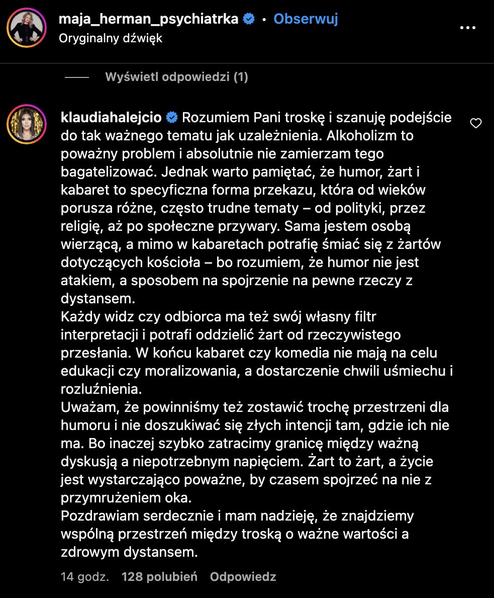 Klaudia Halejcio dyskutuje z psychiatrką 