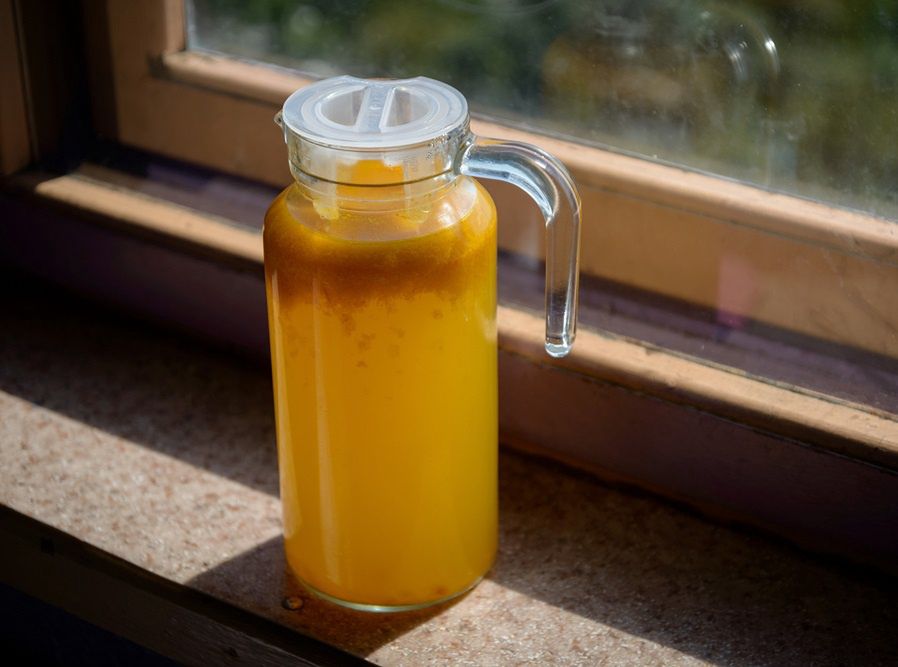 Glass carafe with compote from sea-buckthorn in the kitchen.
Glass carafe with compote from sea-buckthorn in the kitchen. Home made. Shallow depth of field.
Arndt_Vladimir