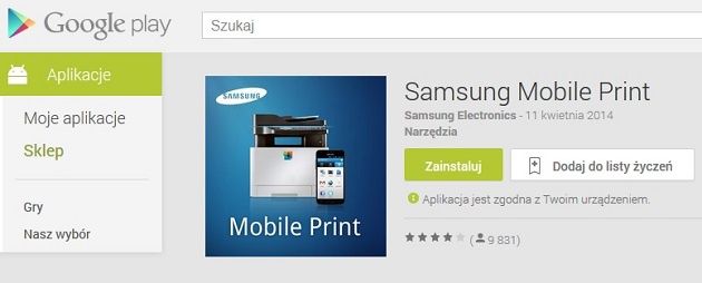Google Play aplikacja Mobile Print