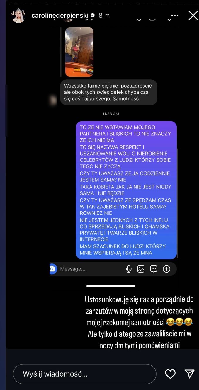 Internautka sugeruje Caroline Derpienski samotność