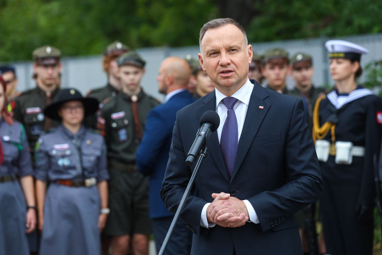 Prezydent Andrzej Duda podczas obchodów 79. rocznicy wybuchu Powstania Warszawskiego