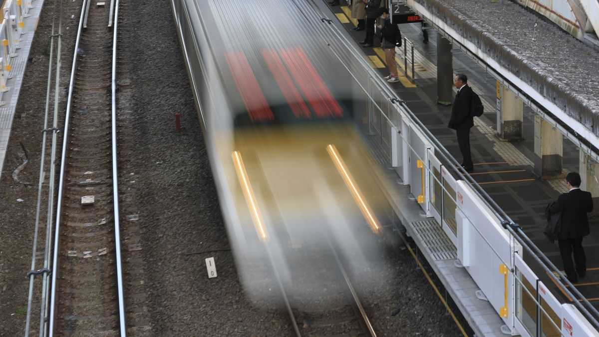 TOKYO, JAPAN - APRIL 12: A train shot in fast moving is seen in Tokyo, one of the most populous cities in the world, providing transportation for millions of passengers every day, while greatly reducing traffic density thanks to its advanced rail system network in Japan on April 12, 2025. (Photo by Aytug Can Sencar /Anadolu via Getty Images)