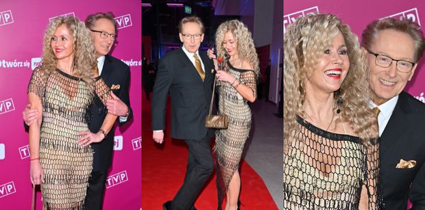 Jacek Borkowski melduje się na ramówce TVP u boku młodszej o 24 lata żony. Jolanta odsłoniła sylwetkę w siateczkowej kreacji (ZDJĘCIA)