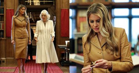 Melania Trump zadała szyku w karmelowym zestawie podczas pożegnania z królem Karolem III i królową Camillą
