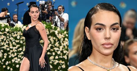 Gala MET 2025. Georgina Rodriguez z poważną miną gra nogą w dopasowanej halce z trenem. Ikona stylu?