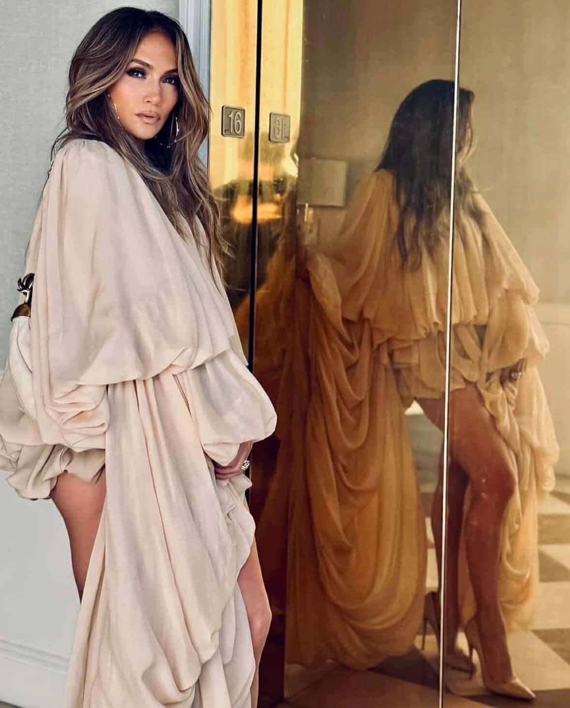 Jennifer Lopez świeci nogami w falbaniastej kreacji