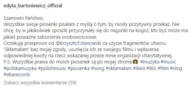 oświadczenie Edyty Bartosiewicz