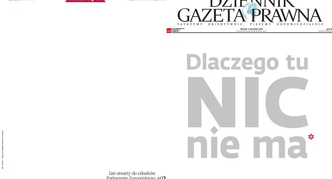 „Rzeczpospolita”, „Parkiet”, „DGP” i „Puls Biznesu” z pustymi pierwszymi stronami - apelują o przyjęcie dyrektywy o prawie autorskim