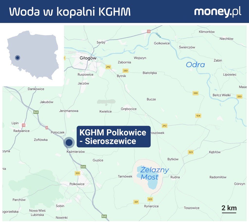 W kopalni KGHM Polkowice Sieroszewice zwiększa się ilość wody 