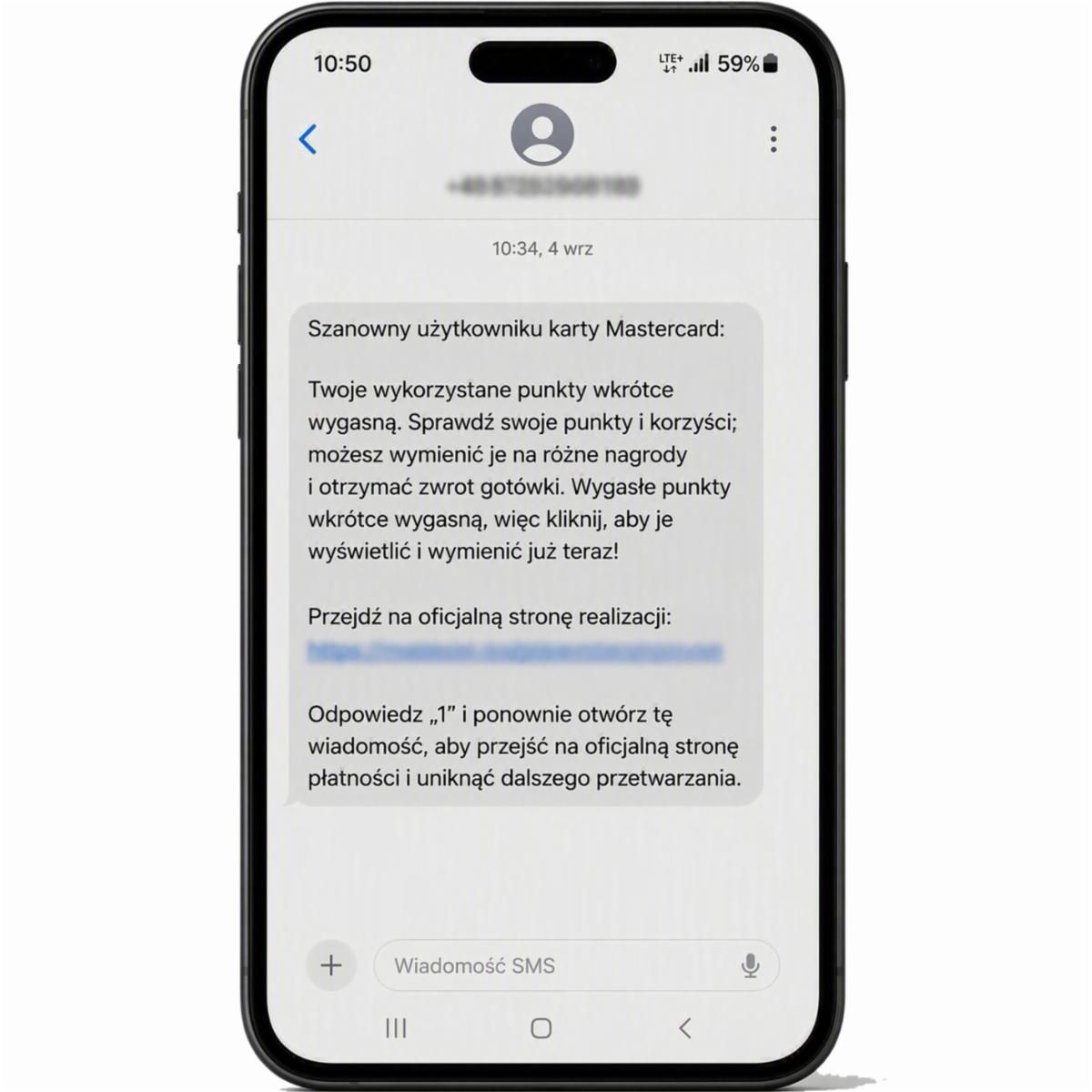 Fałszywa wiadomość SMS