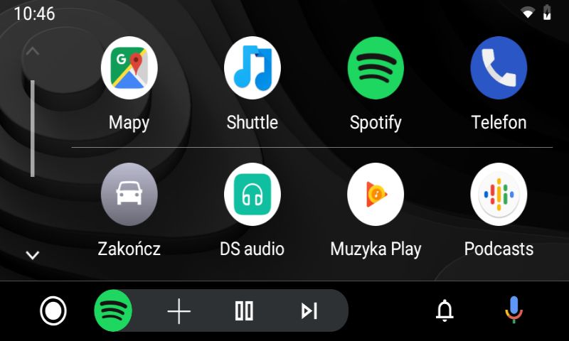 Ekran główny Androida Auto w samochodzie.