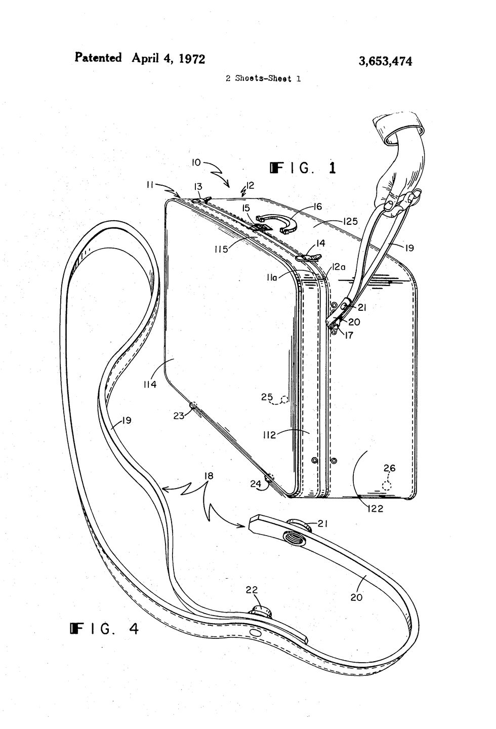 Projekt walizki na kółkach Bernarda Sadowa wg dokumentacji patentowej z 1972 r. 