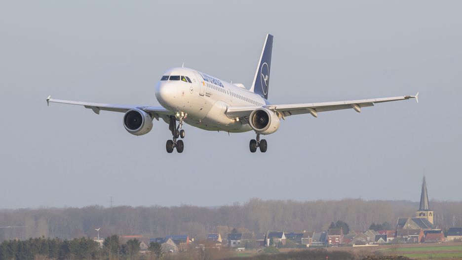 A Lufthansa airplane lands on runway 25L at Brussels-Zaventem International Airport in Zaventem, Belgium, on December 20, 2024. (Photo by Jonathan Raa/NurPhoto via Getty Images)