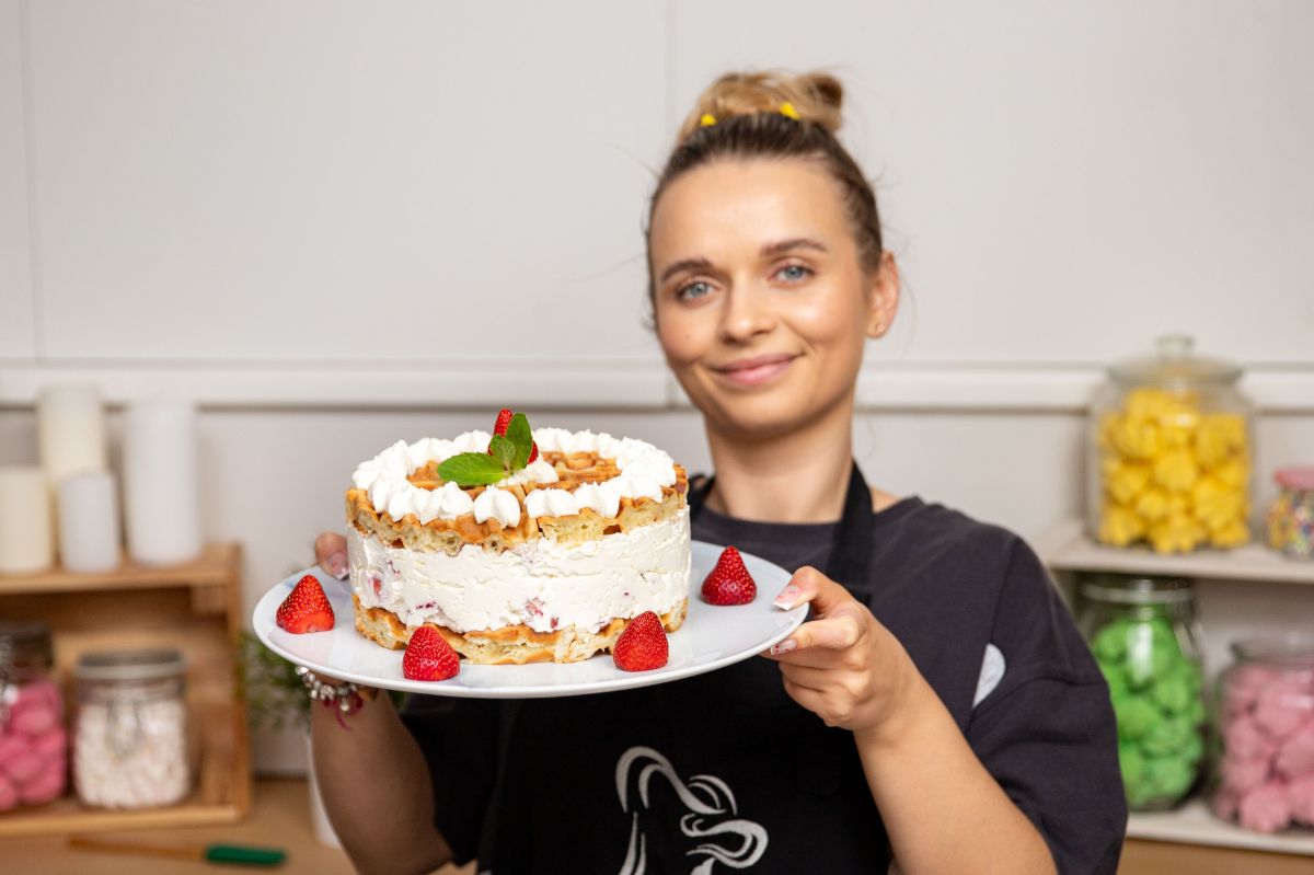 Waffle cake: A no-bake dessert layered with strawberry cream