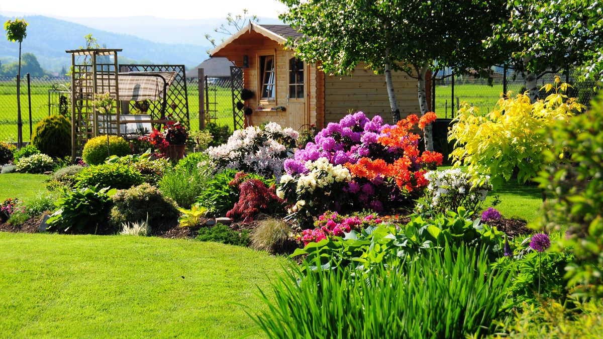 ogród, garden, lato, dom, kwiat, architektura, budowa, charakter, krajobraz, ogrodnictwo, park, front, trawnik, niebo, mieszkalne