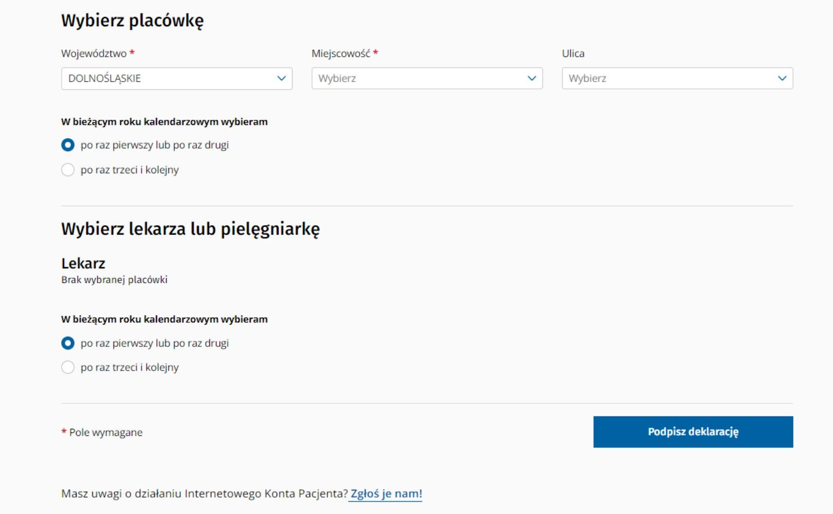 Deklaracja wyboru placówki i lekarza POZ