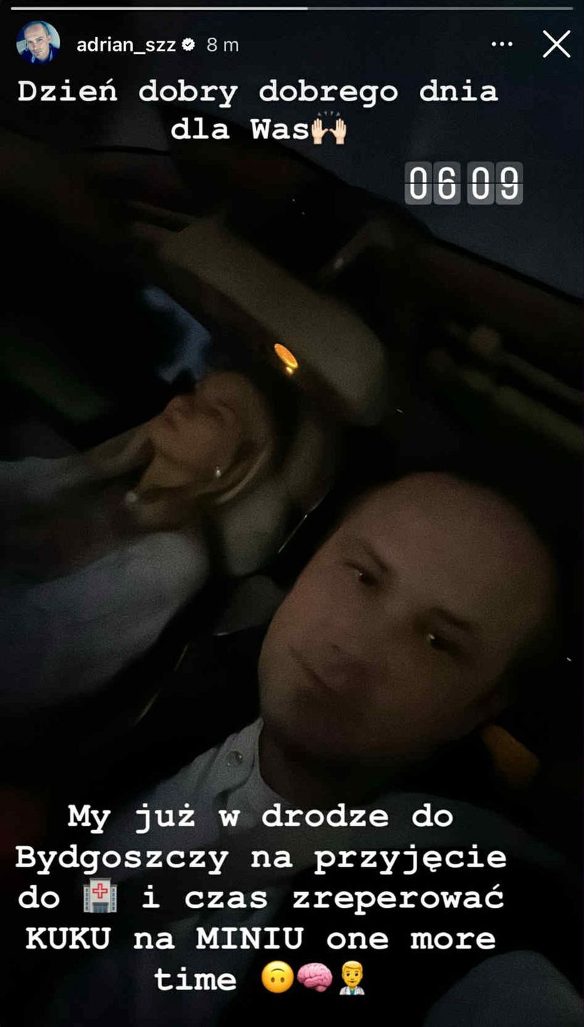 Adrian Szymaniak w drodze do szpitala