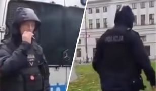 Policjant palił papierosa. "Ciekawy jestem, gdzie pan to zgasi"