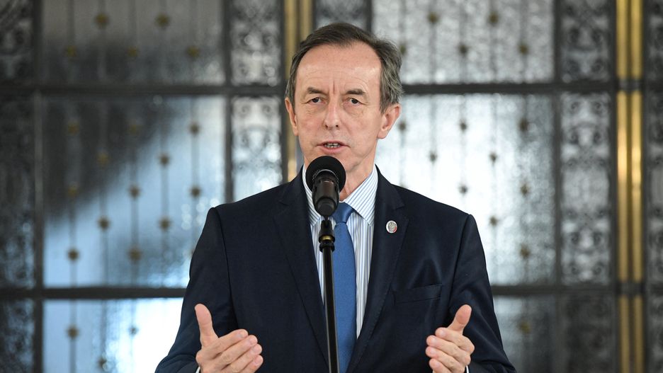 Warszawa. Marszałek Senatu Tomasz Grodzki na konferencji prasowej