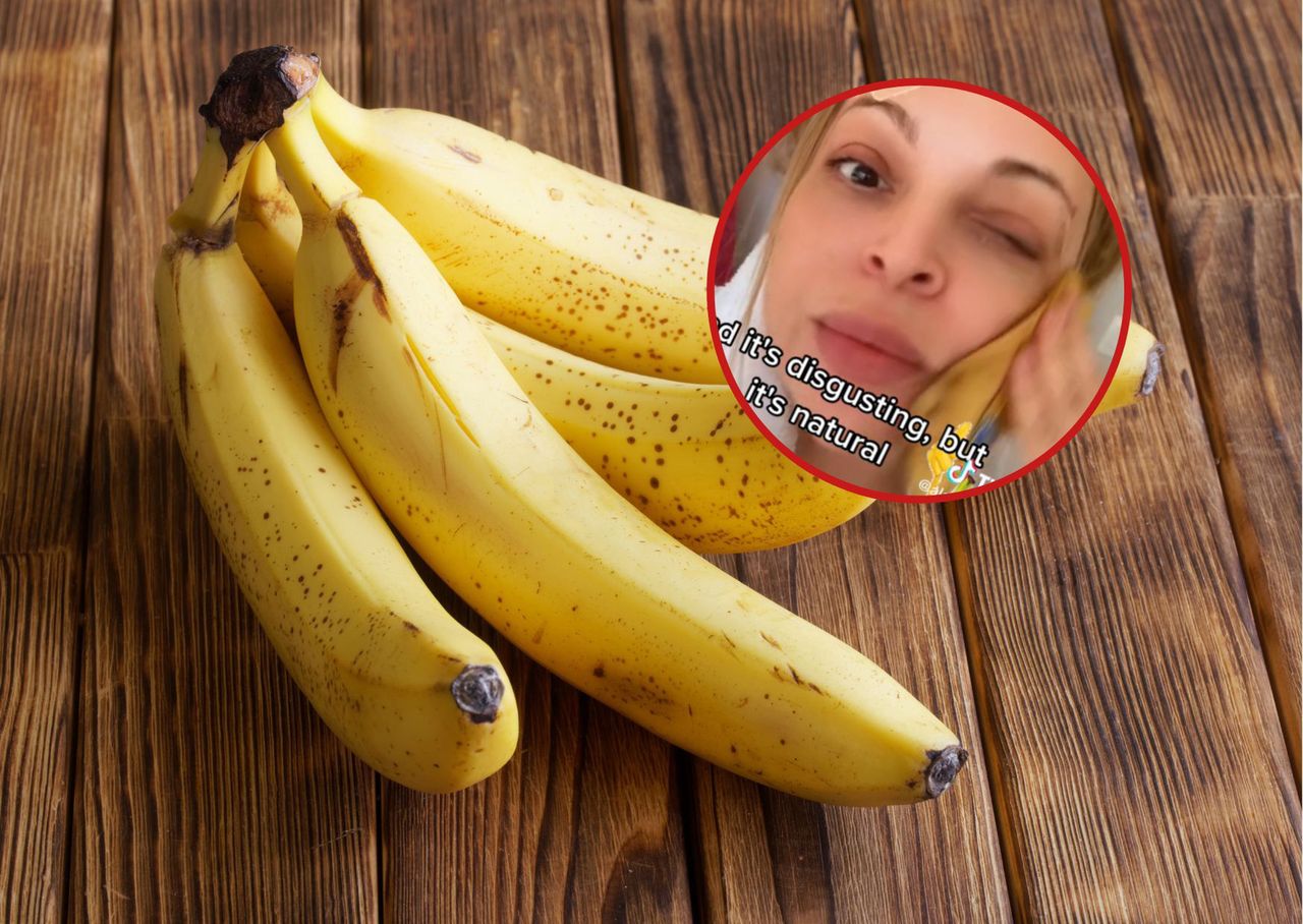 The TikToker rubs her face with a banana peel.