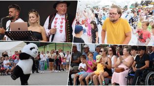 Wielka wakacyjna Potupajka w  Bobowej. Na plenerowej scenie gwiazdy muzyki weselnej, przed sceną tłumy słuchaczy