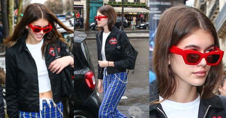 Wystylizowana Kaia Gerber spaceruje po Paryżu