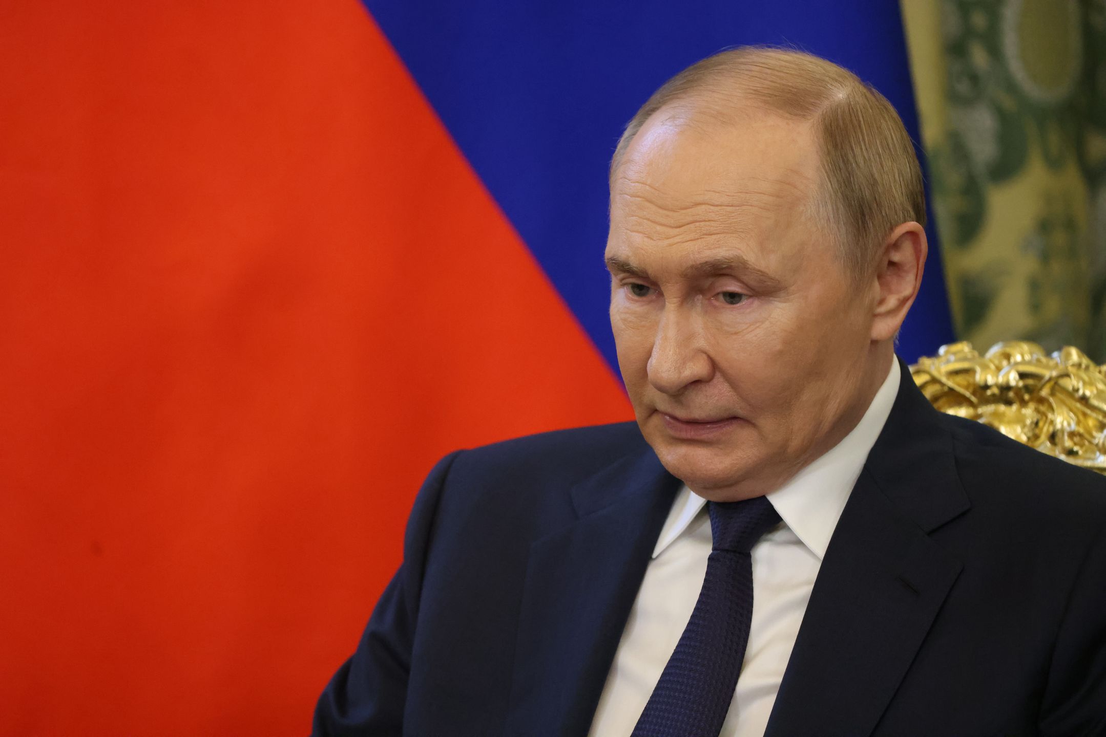MOSCOW, RUSSIA - AUGUST 6 (RUSSIA OUT) Russian President Vladimir Putin seen during Russian-Malaysian talks at the Grand Kremlin Palace on August 6, 2025, in Moscow, Russia. Malaysian King Sultan Ibrahim is on an official visit to Russia. (Photo by Contributor/Getty Images)