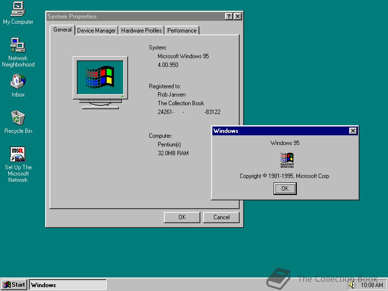 Tak wyglądała pierwsza wersja Windows 95... (fot. Rob Jansen, The Collection Book)